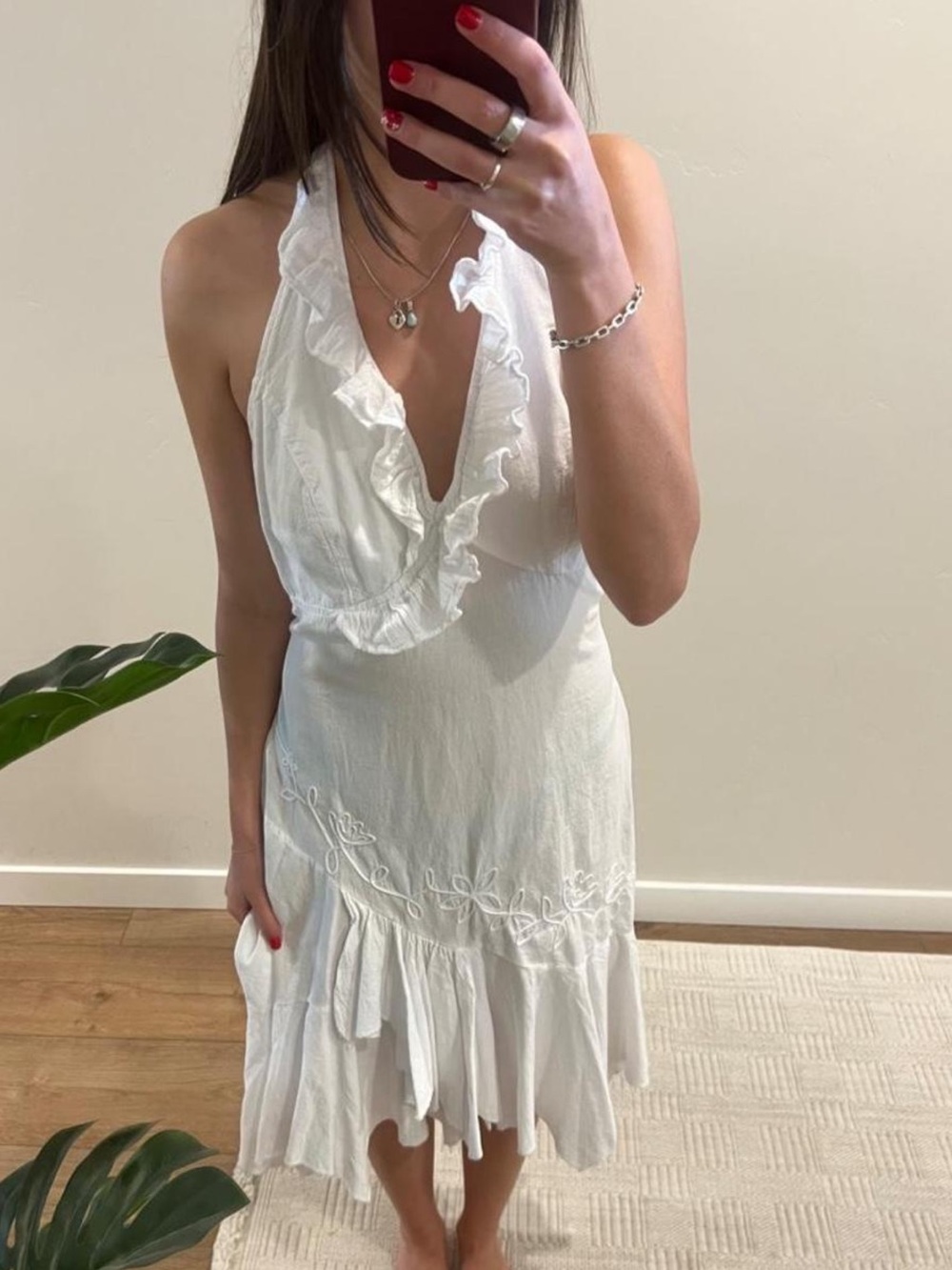 Scully White Ruffled Halter Midi Dress